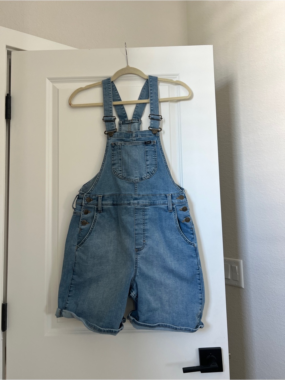 Light Wash Lee Denim Short Overalls